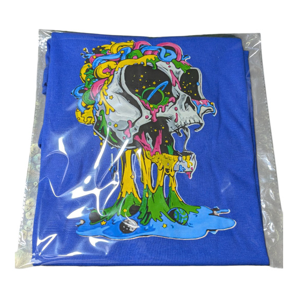 Gildan Blue T Shirt Drippy Skull Image Size Med Unisex New Without Tags - Picture 6 of 6